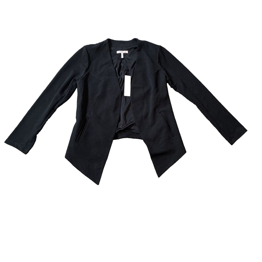 $118 NEW Women's black classy lux Open Front Collarless Blazer Jacket Size Med